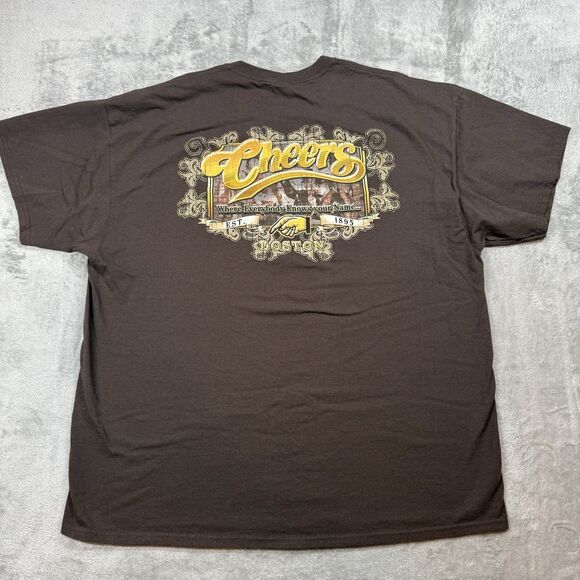 Cheers Boston Shirt Men’s XL Brown Cotton Crew Neck Souvenir Graphic Tee - Picture 2 of 6